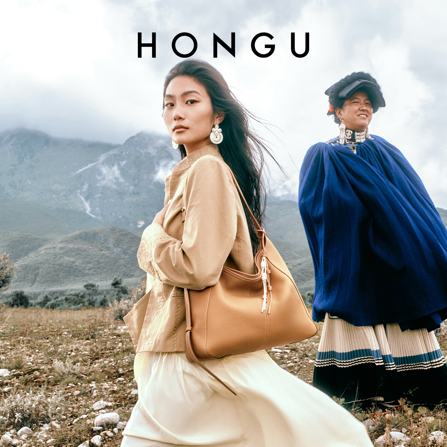 HONGU/红谷秋冬系带单根拉链纯色拼接单肩包/迁屿
