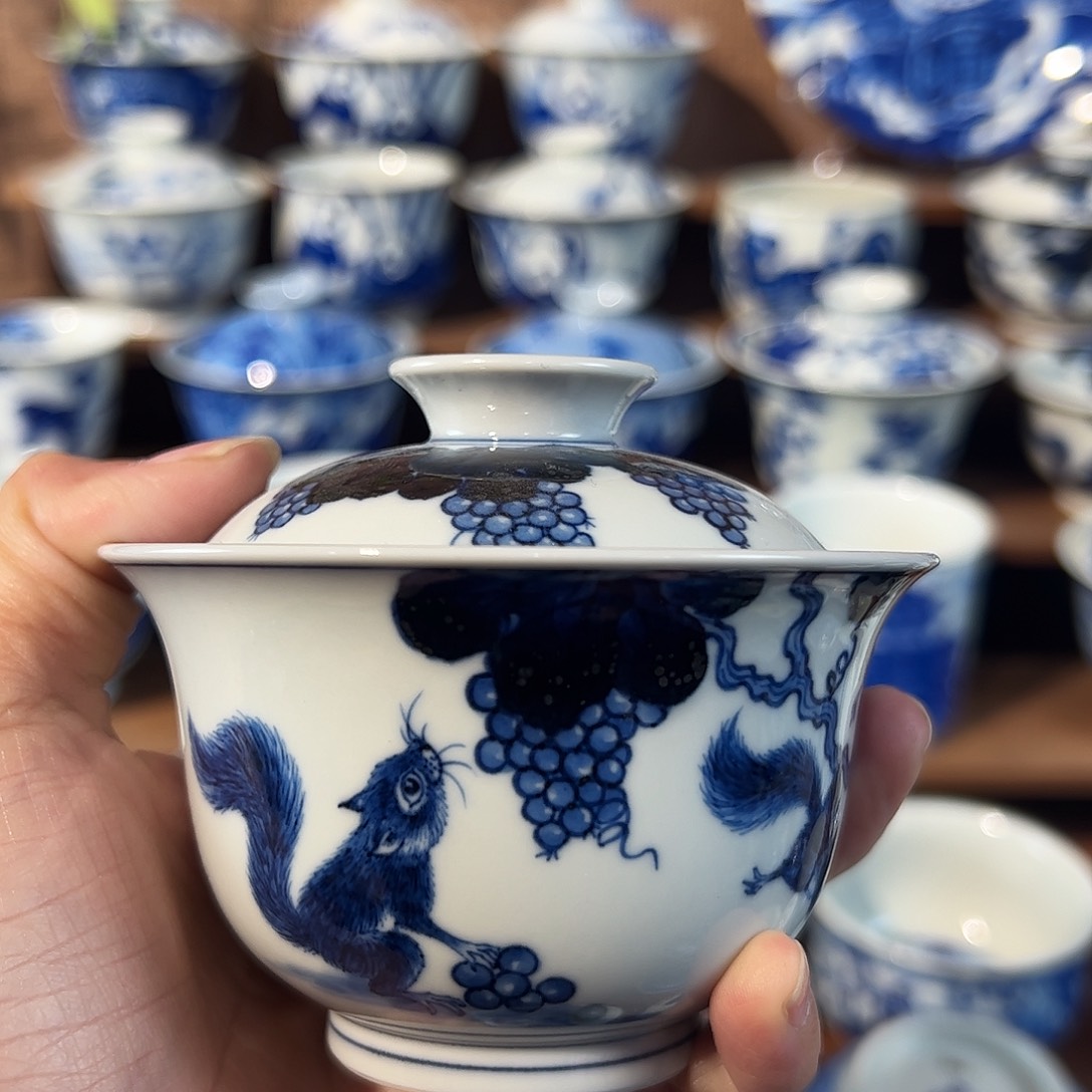 泥藝瓷梦松鼠盖碗