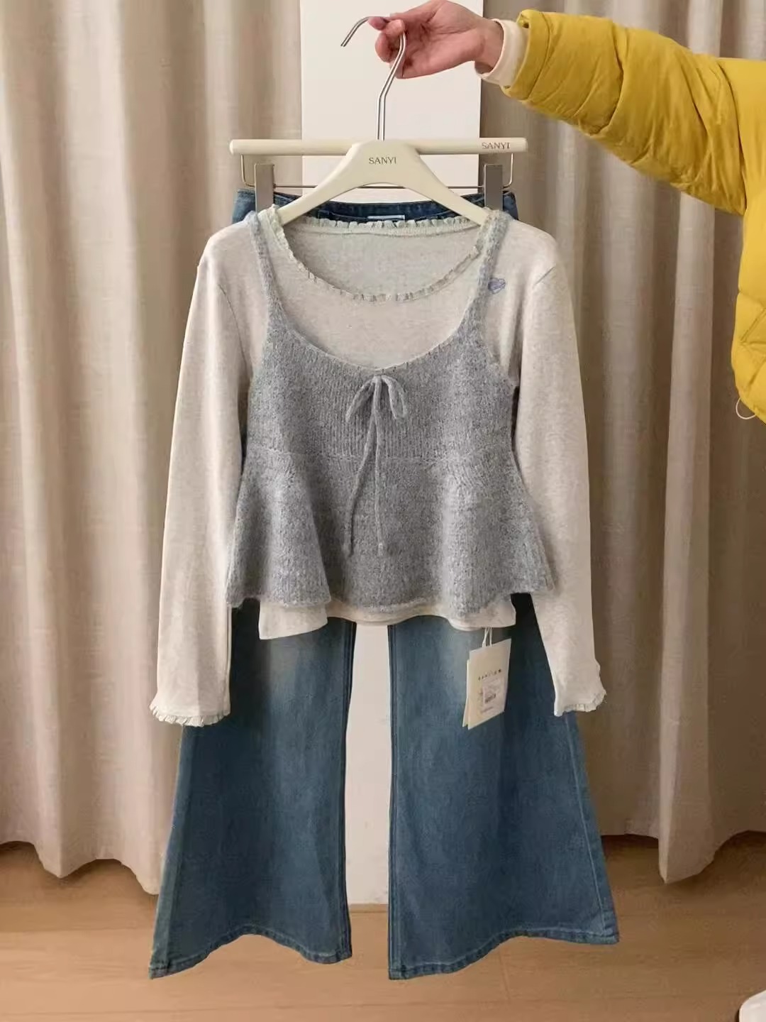 夏季叠穿韩系ins风针织吊带背心上衣女甜系欧尼韩版上衣两件套潮