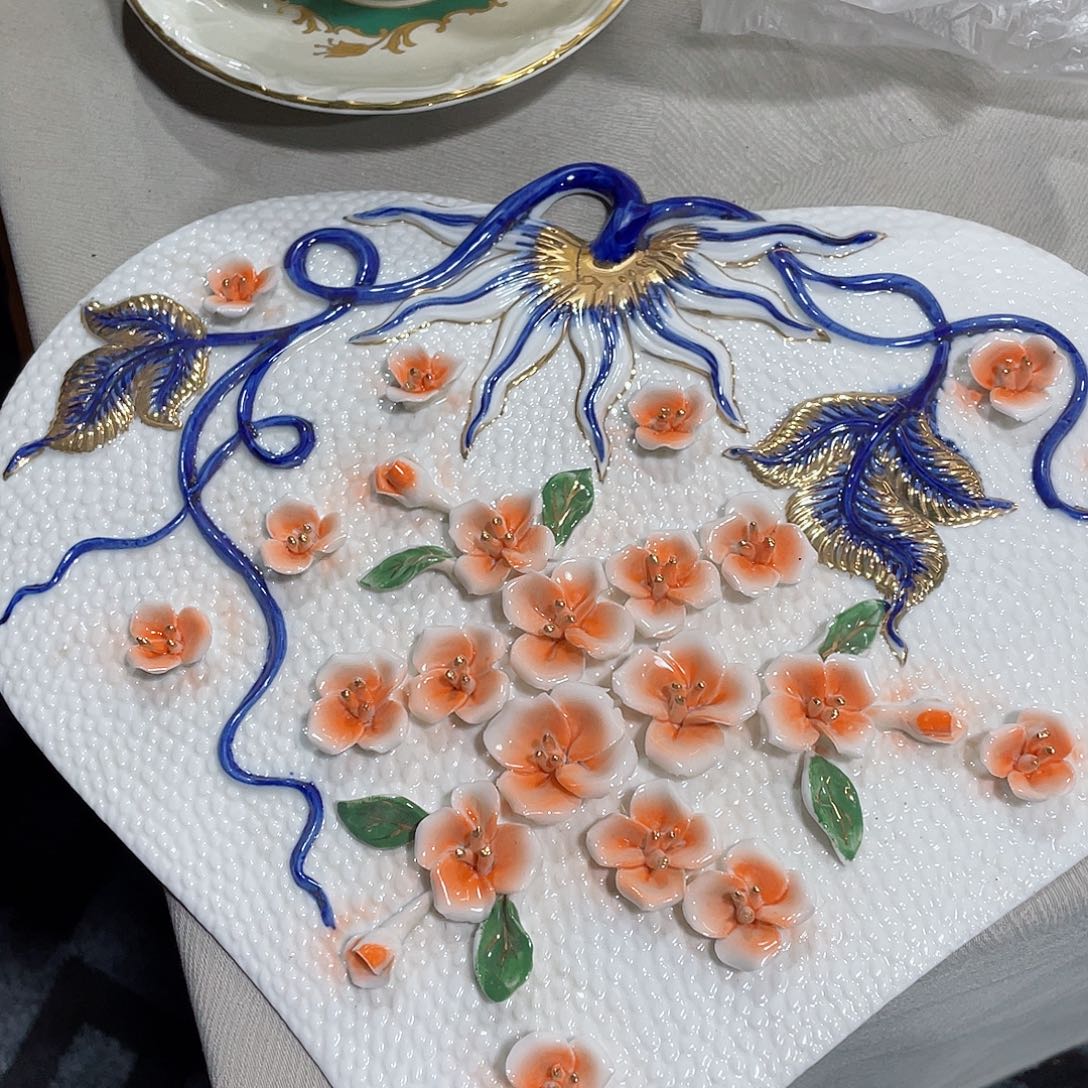 摆件手捏花赏盘一个