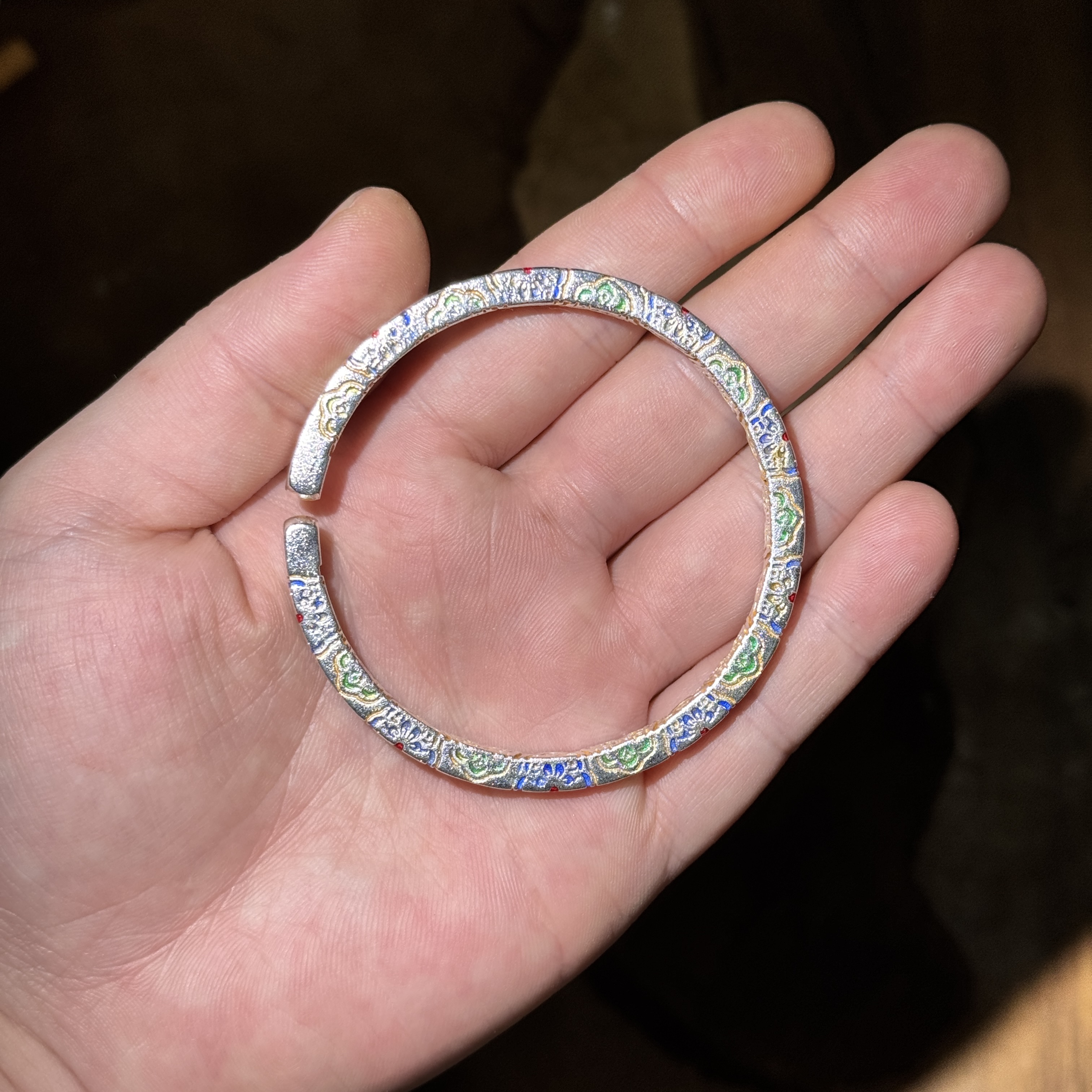 非金属珐琅手镯 珐琅手镯 K325珐琅彩宝相花银镯（无礼盒）