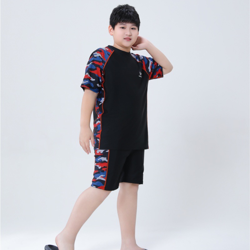 男童新款儿童泳衣中大童分体学生兒童游泳衣泳裤男孩速干胖童泳装