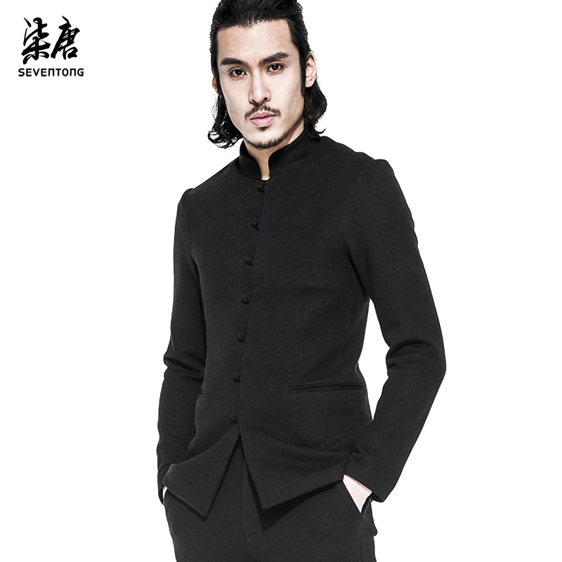 0055柒唐中国风改良修身中山装中华立领男士太空棉外套唐装秋季潮