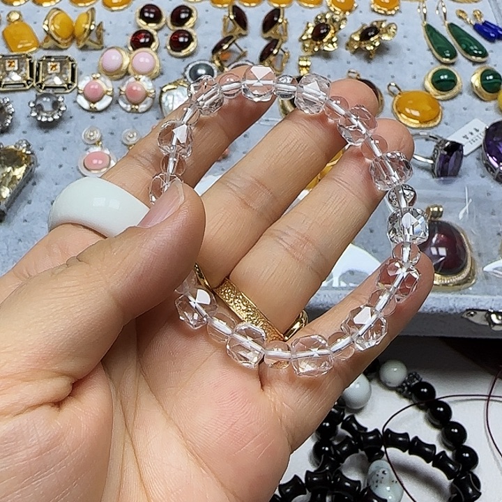 ^***然银S925镶嵌水晶珠宝半成品手串