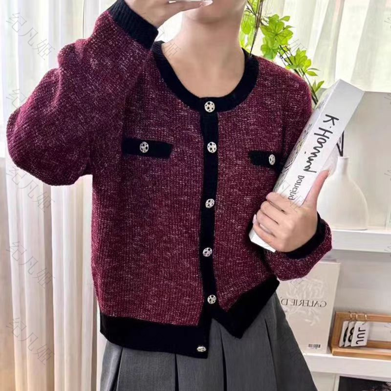 纪凡姬/3892-高级感气质毛衣女新款撞色小香风针织开衫