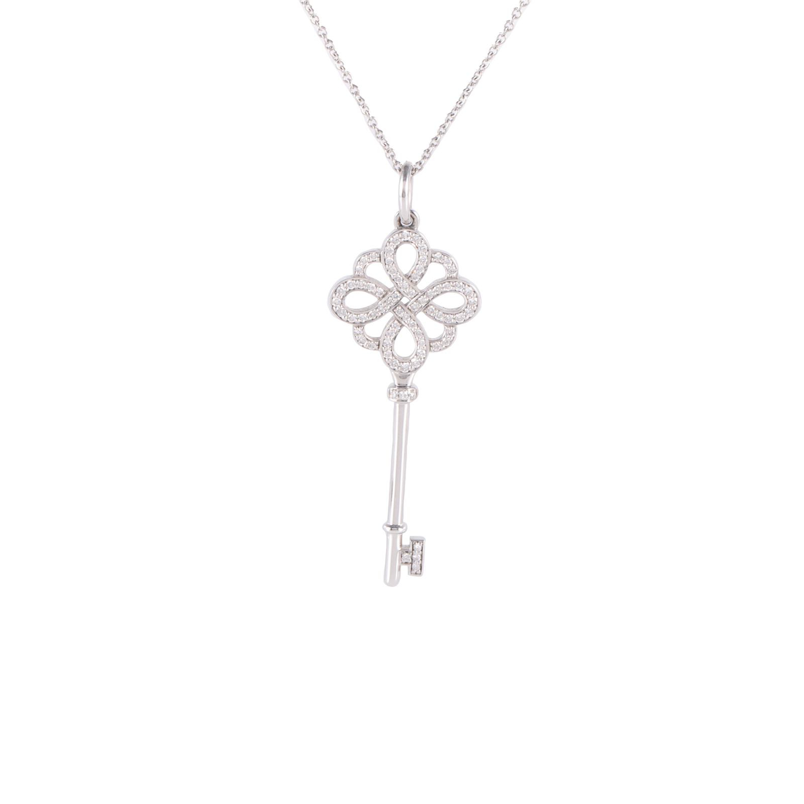 99新 Tiffany & Co./蒂芙尼 花花  pt950  中国结 半钻 钥匙项链 