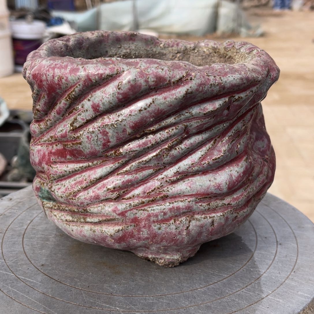 红陶粗砂陶手工花盆