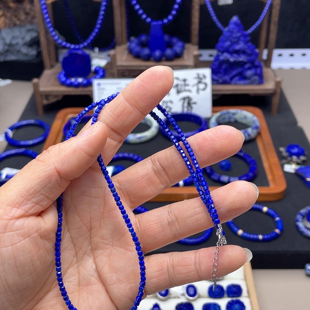青金石银S925镶嵌项链2.4mm