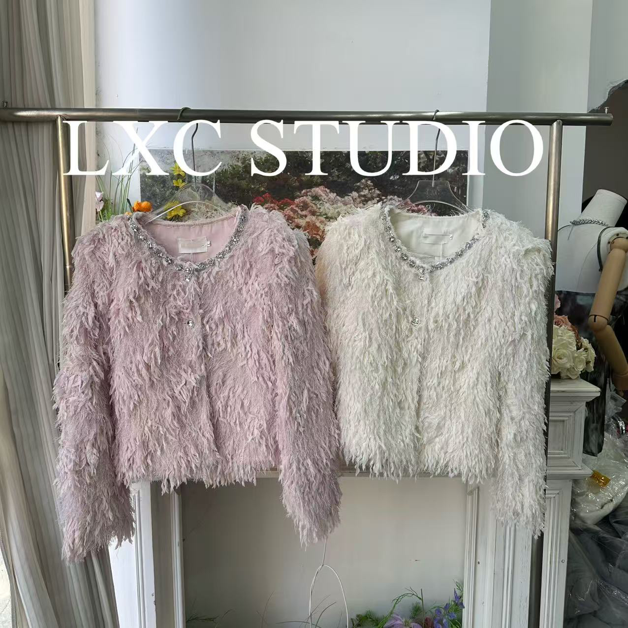 YA【5355】流苏巴黎·十三行领口重工镶钻设计感蕾丝加棉小香外套