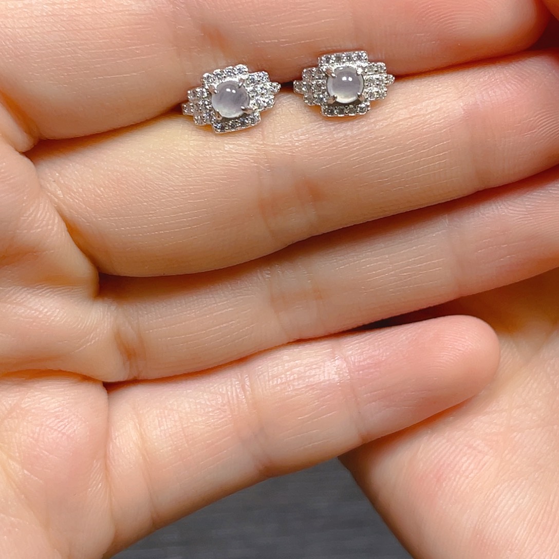 翡翠戒指银S925镶嵌耳钉