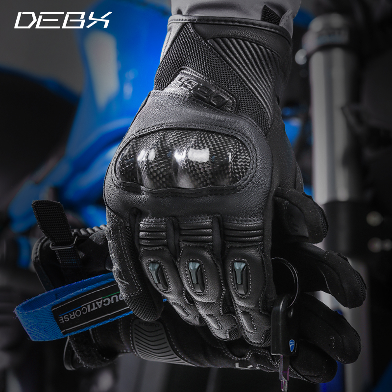 DEBX德博斯摩托车碳纤维骑行机车手套防摔男女夏四季羊皮透气触屏