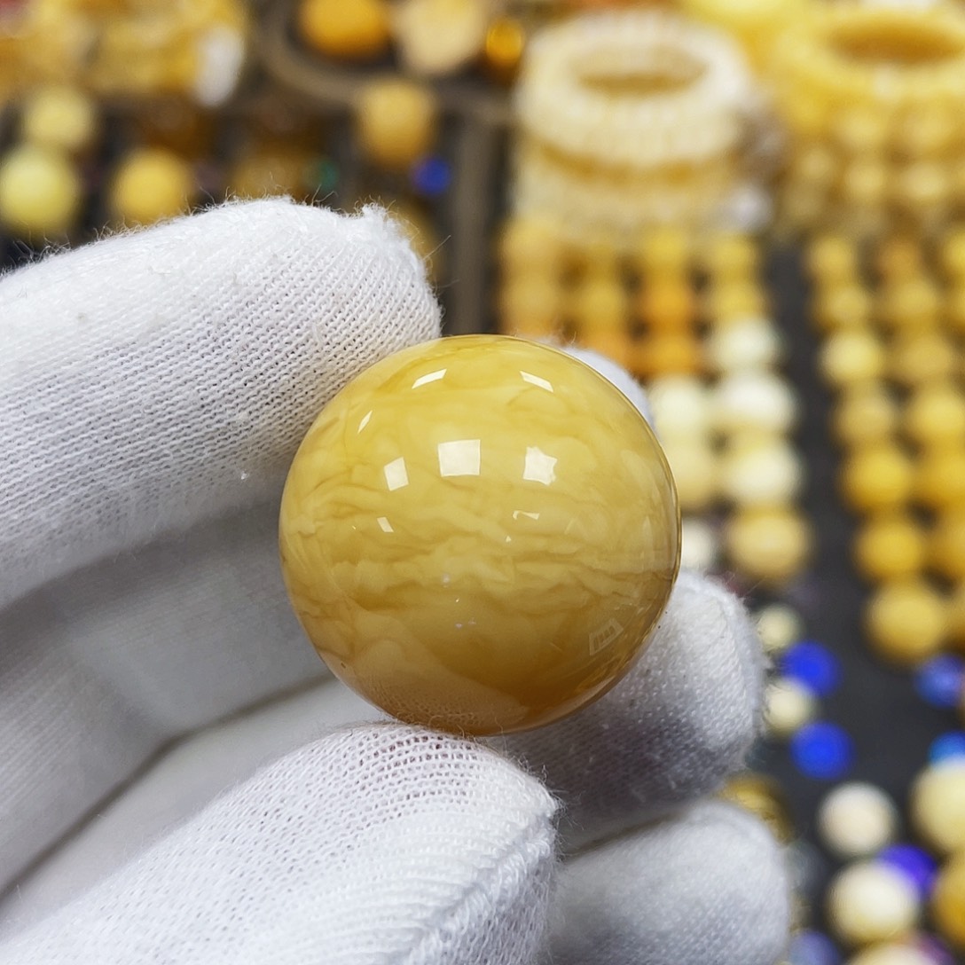 蜜蜡珠宝奇石未镶嵌23.4mm瑕疵皮裂款｜浓黄蜡·圆珠
