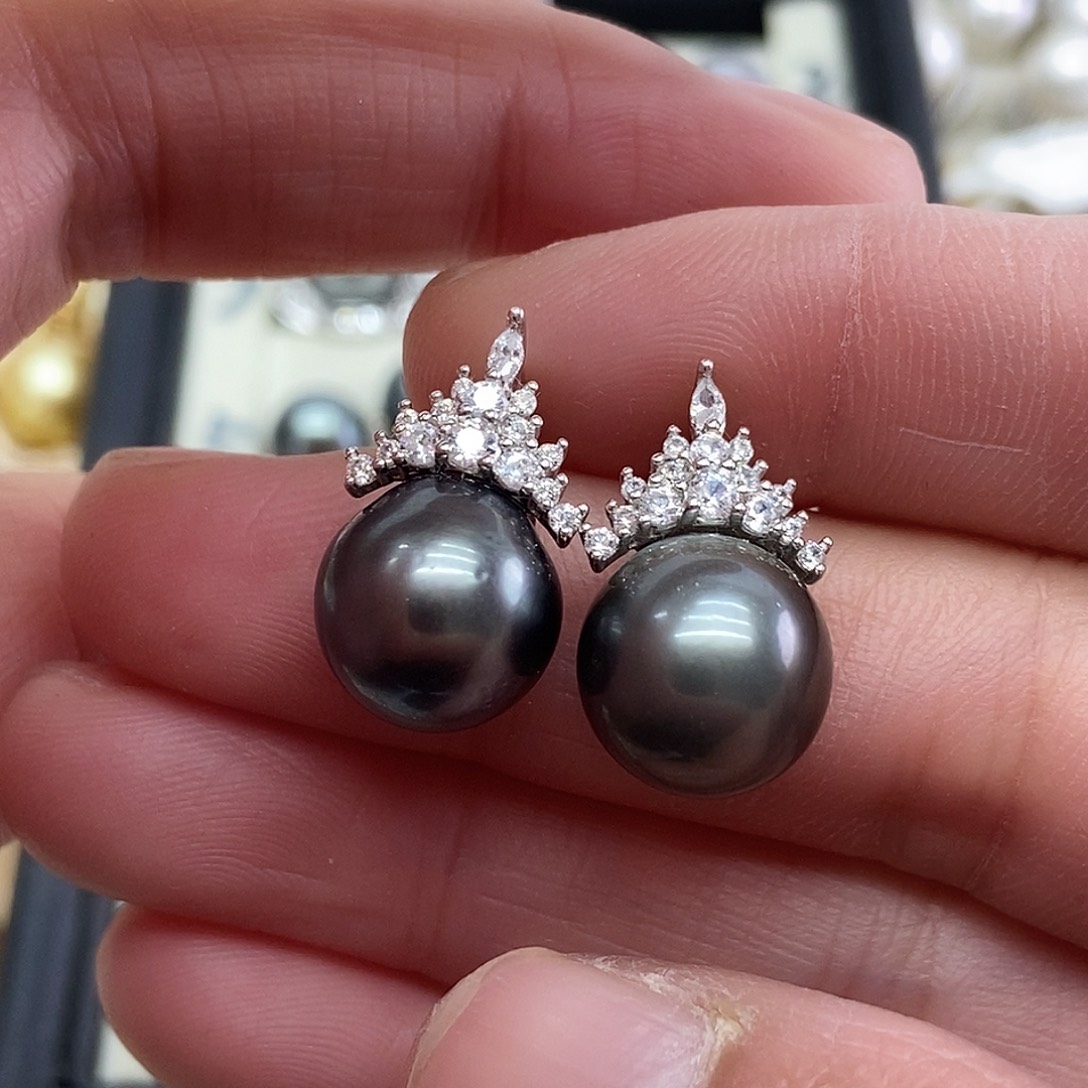 海水珍珠耳饰银S925镶嵌