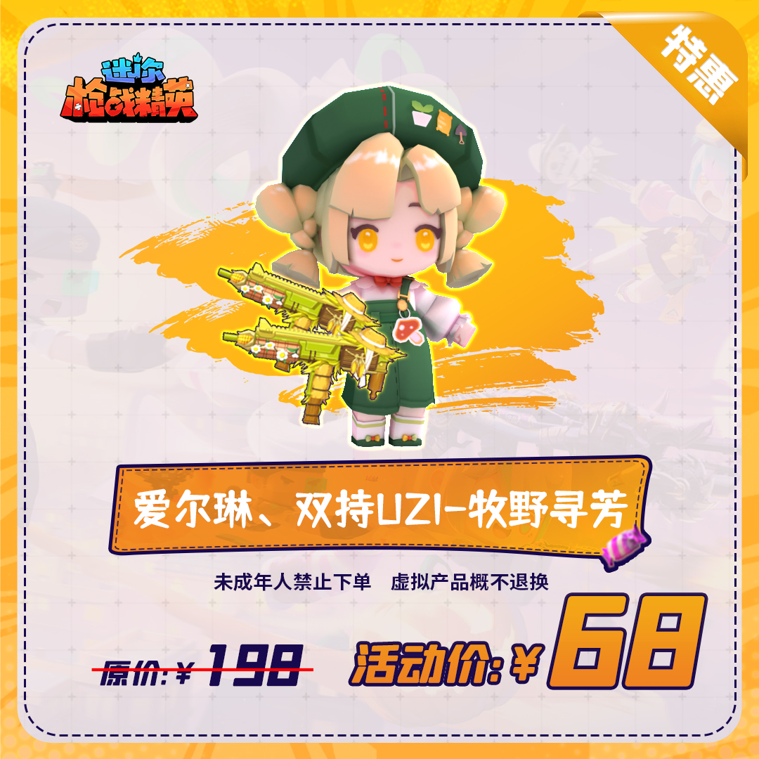 迷你枪战精英角色枪械【爱尔琳（永久）、双持UZI-牧野寻芳】-游戏道具