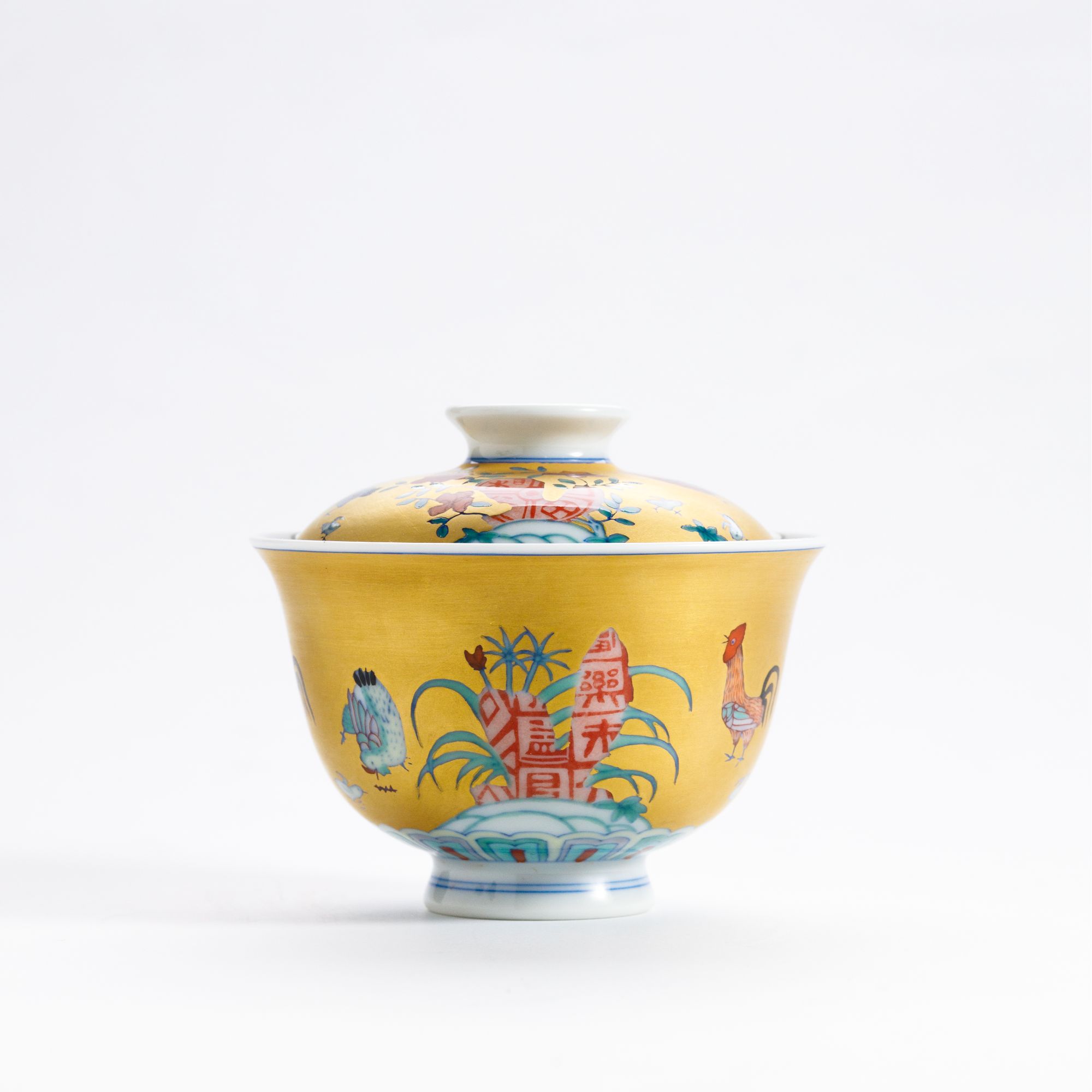 【郎永淳专属】台北·斗彩金地鸡缸小玉兰盖碗（拓片）MX615