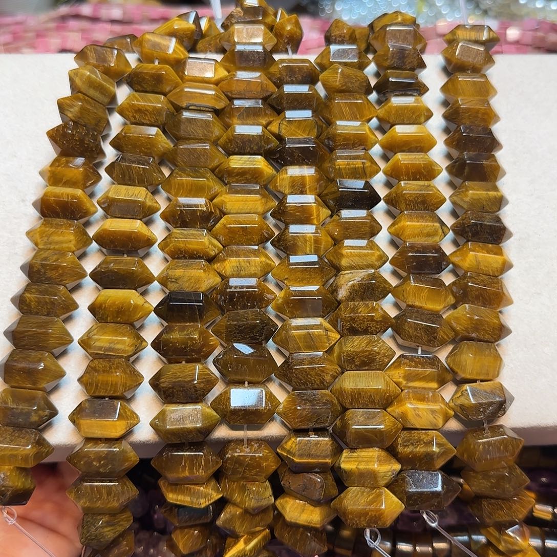 玛瑙/玉髓未镶嵌珠宝半成品10✖️20mm黄虎眼双尖短条