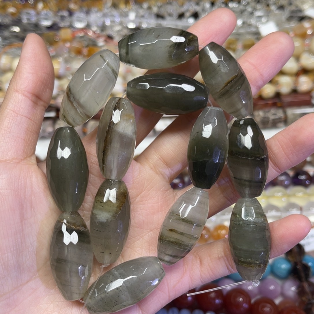 玛瑙/玉髓散珠天然云雾绿水晶卡14.8长条38厘米