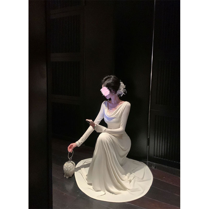 【6~8运补】塞纳河畔 针织长袖连衣裙百褶长裙