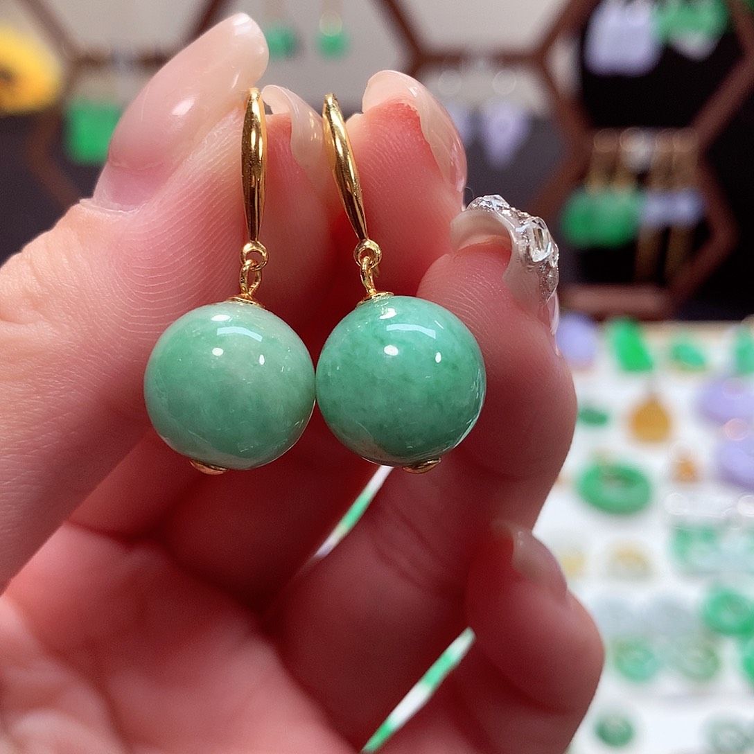 翡翠耳饰银S925镶嵌天然翡翠