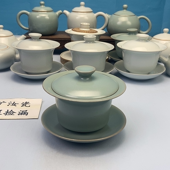 碗仿古青绿釉马蹄盖碗原矿原釉原产地
