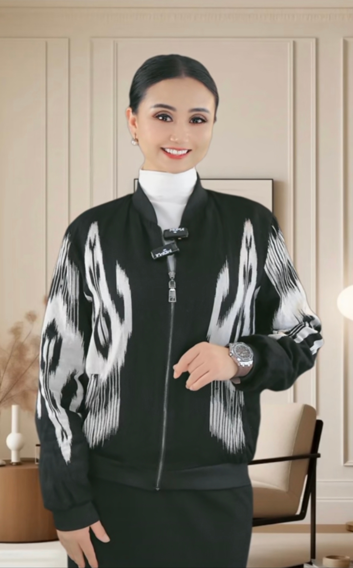 Atlas新疆和田艾特莱斯气质黑色双面休闲复古外套