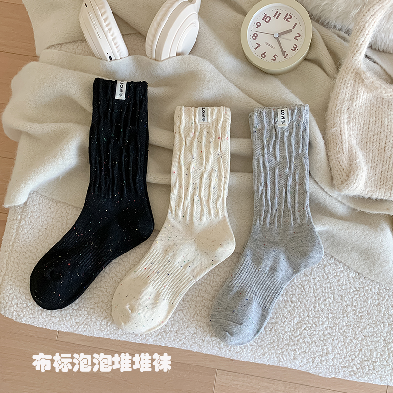点子纱布标时尚ins潮加厚保暖中筒袜子女堆堆袜韩系百搭透气秋冬