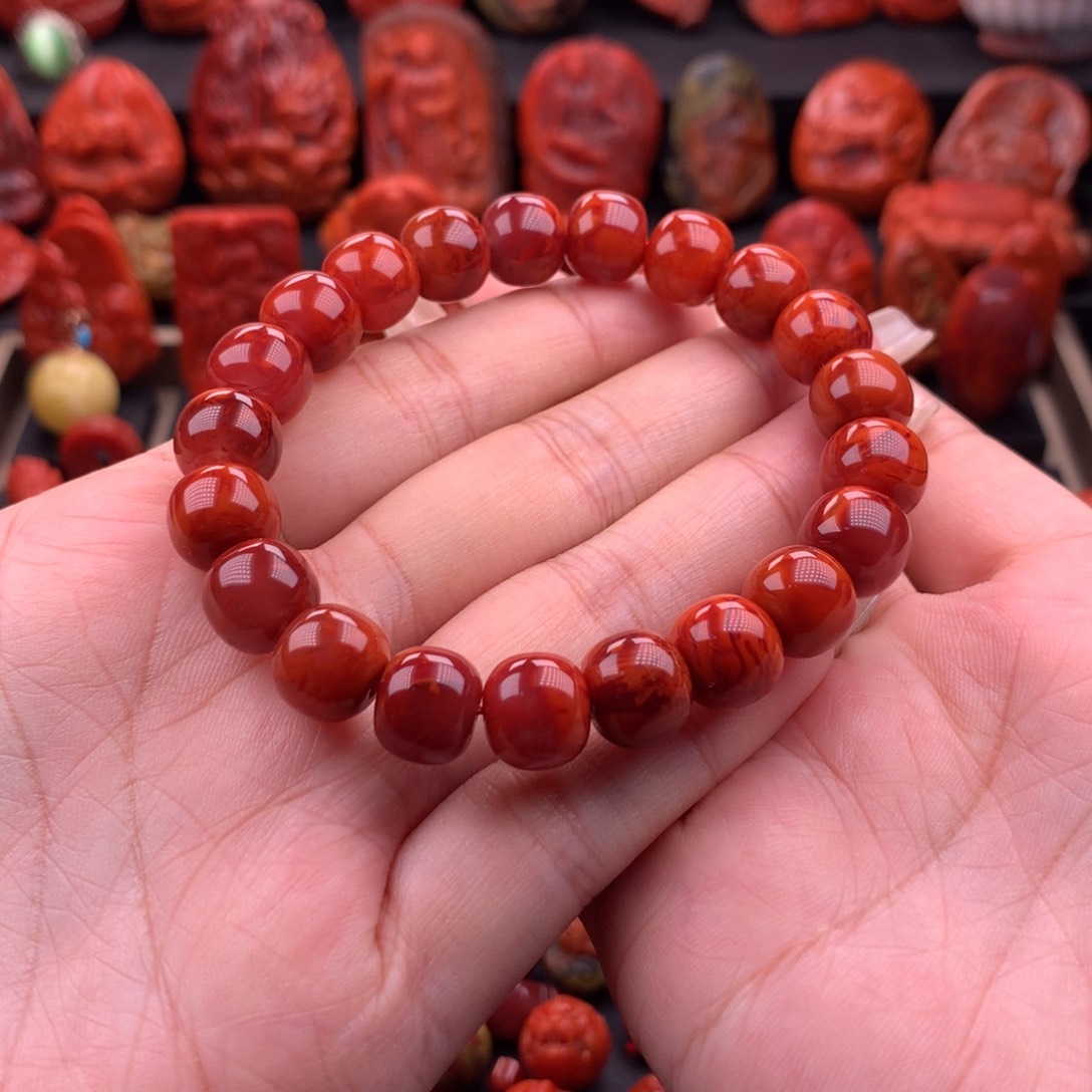 南红玛瑙南红川料牛血火焰老型10mm未镶嵌