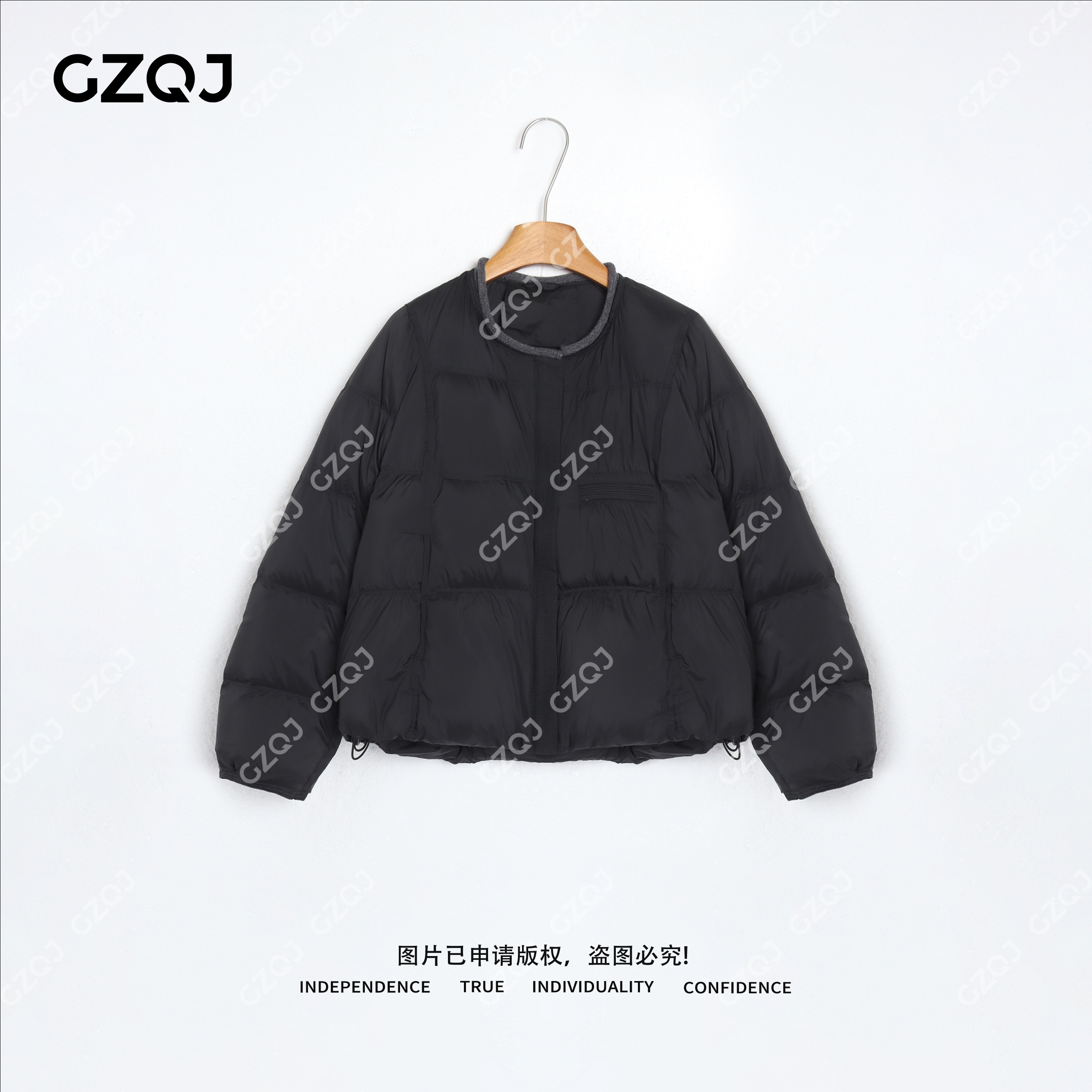 GZQJ【菱暖方糖】琥珀流光风90白鸭绒圆领羽绒服女秋冬款 5227（瑕）