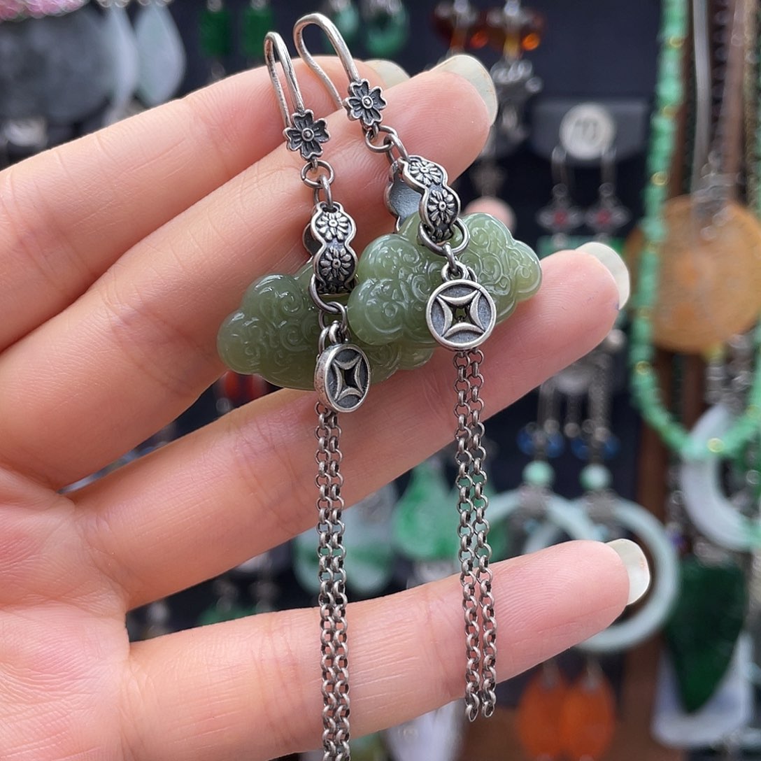 和田玉银S925镶嵌耳饰Z*635ghhhh