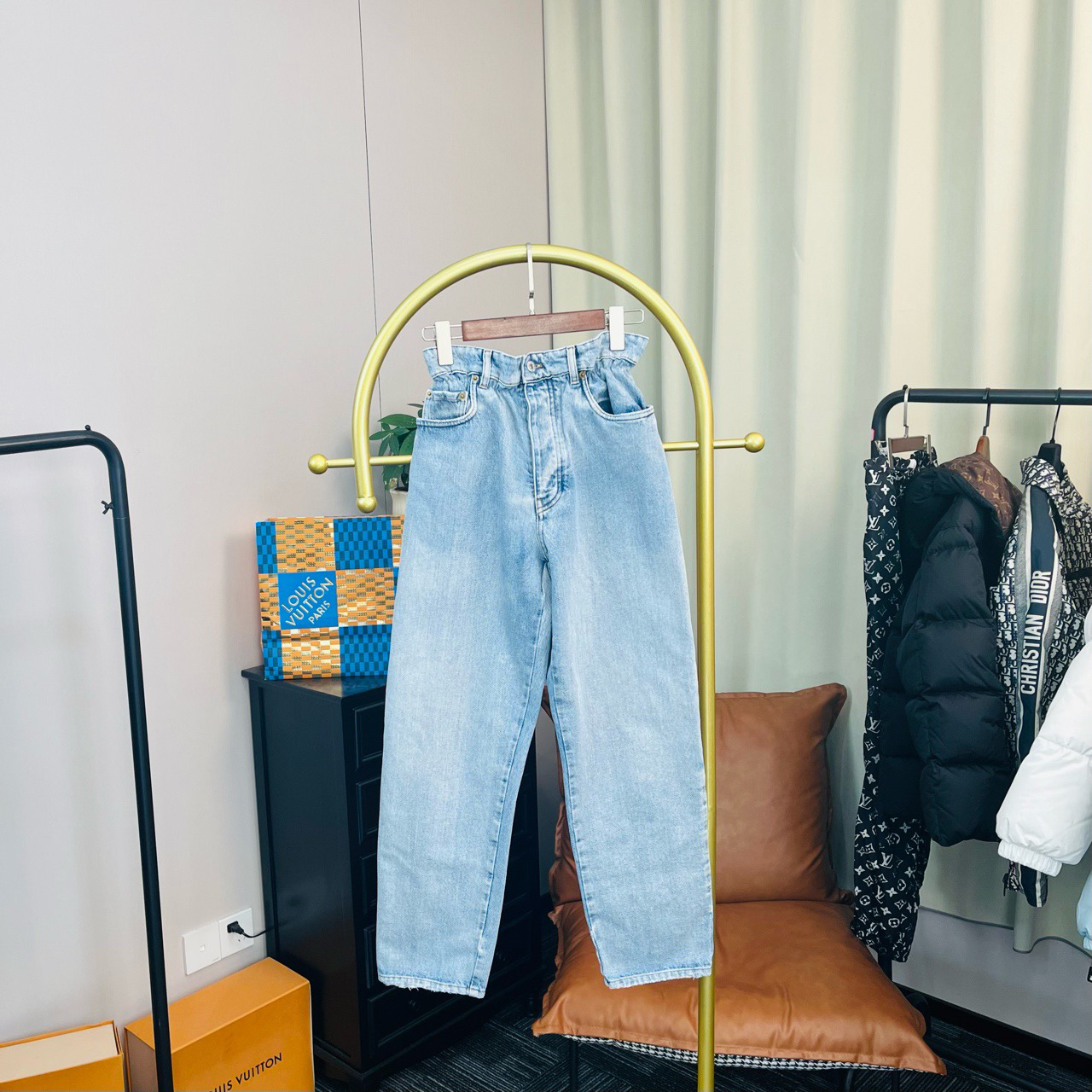 99新 MIU MIU/缪缪 蓝色口袋logo苞米牛仔裤 26码/99新 无配件