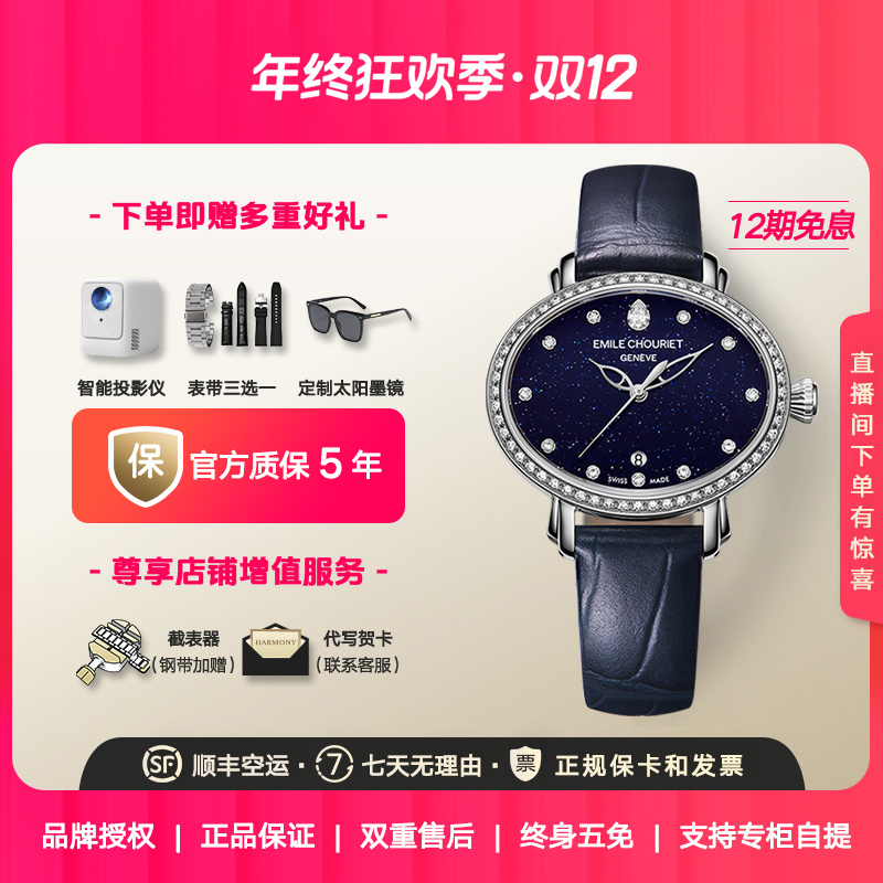 瑞士艾米龙Emile Chouriet新明珠系列 钻石砂金石 椭圆机械表女