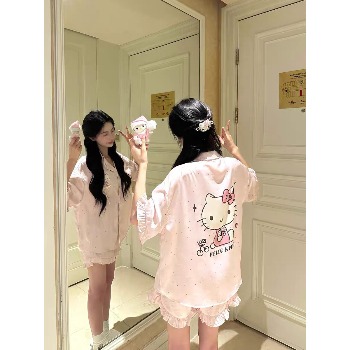 【清货！香软kt】春夏季丝款睡衣家居服纯欲少女缎面印花女可外穿