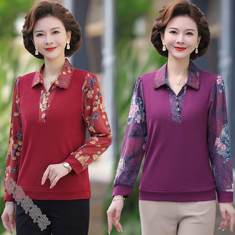 妈妈春装洋气上衣2025新款中老年女装时尚休闲显瘦遮肉减龄小衫