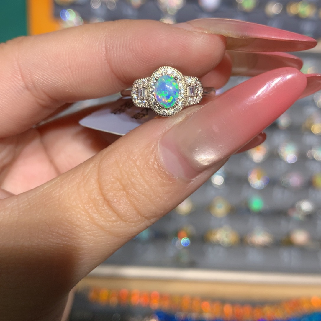 银S925镶嵌欧泊澳洲欧泊戒指l