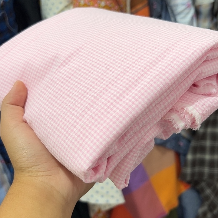 内***生无纺布涤棉色织格粉色3m