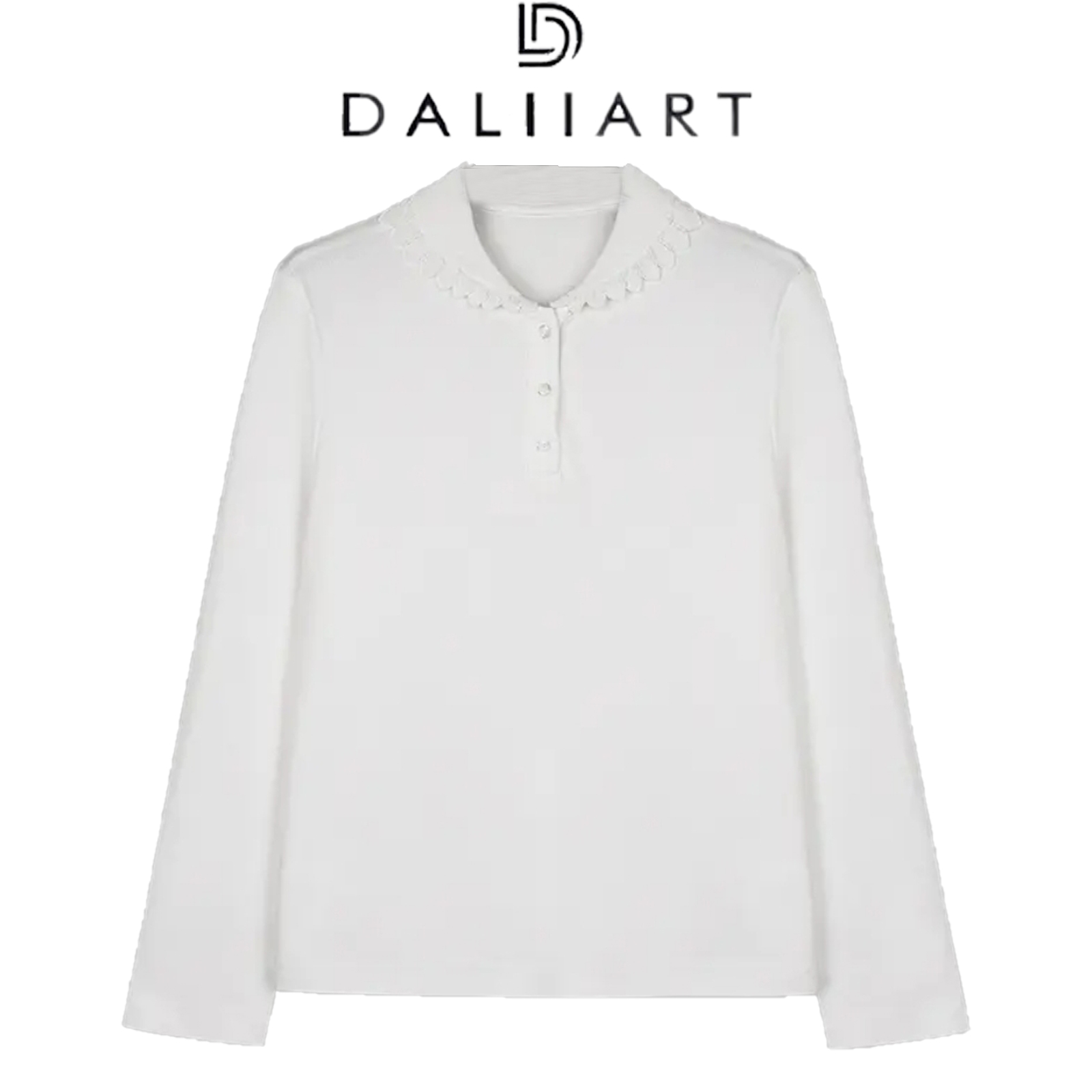 DALIART 小苍兰 杜邦索罗那珠地棉肌理花边领早秋上衣DLTX1564