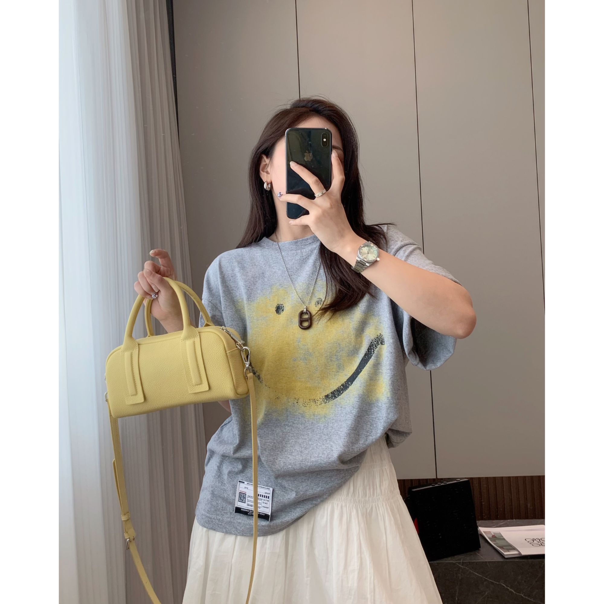 深圳货笑脸印花短袖T美式宽松减龄半袖趣味笑脸休闲上衣【黄色心情