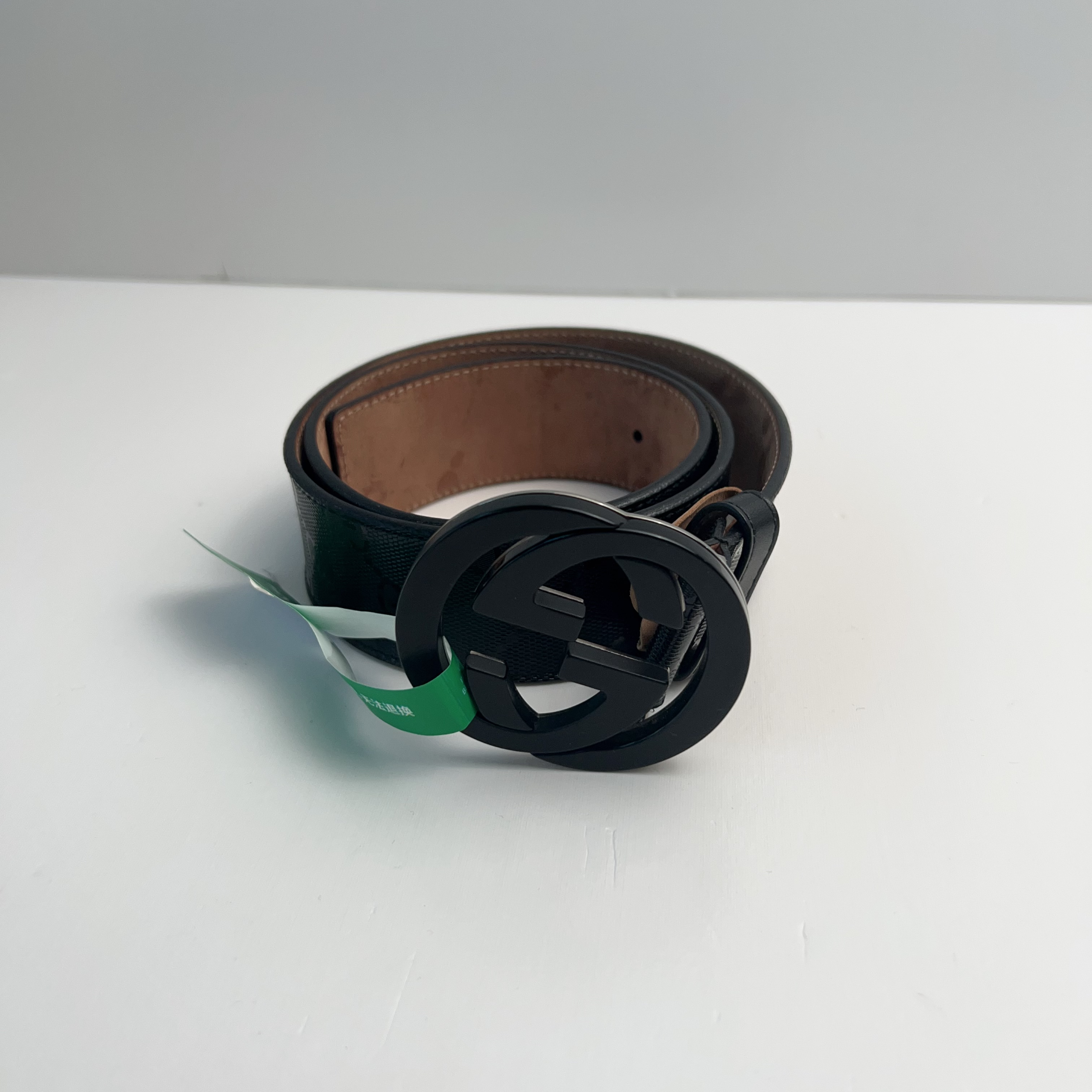 95新 GUCCI/古驰 古驰黑色满logo亮面腰带