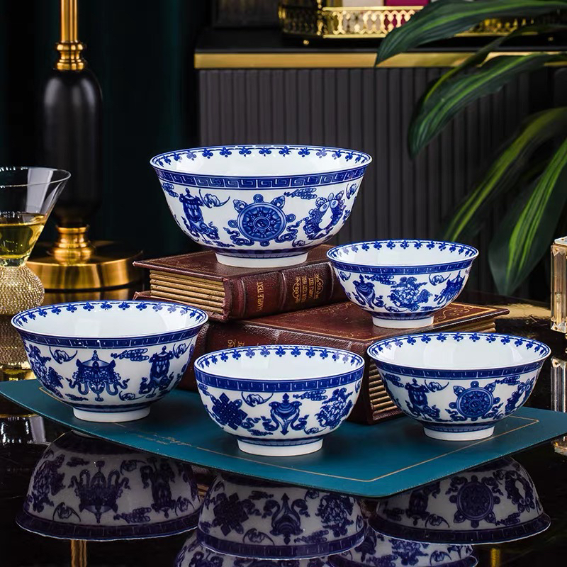 景德镇高温釉下彩青花陶瓷碗中式家用米饭碗面碗汤碗加厚碗碟餐具