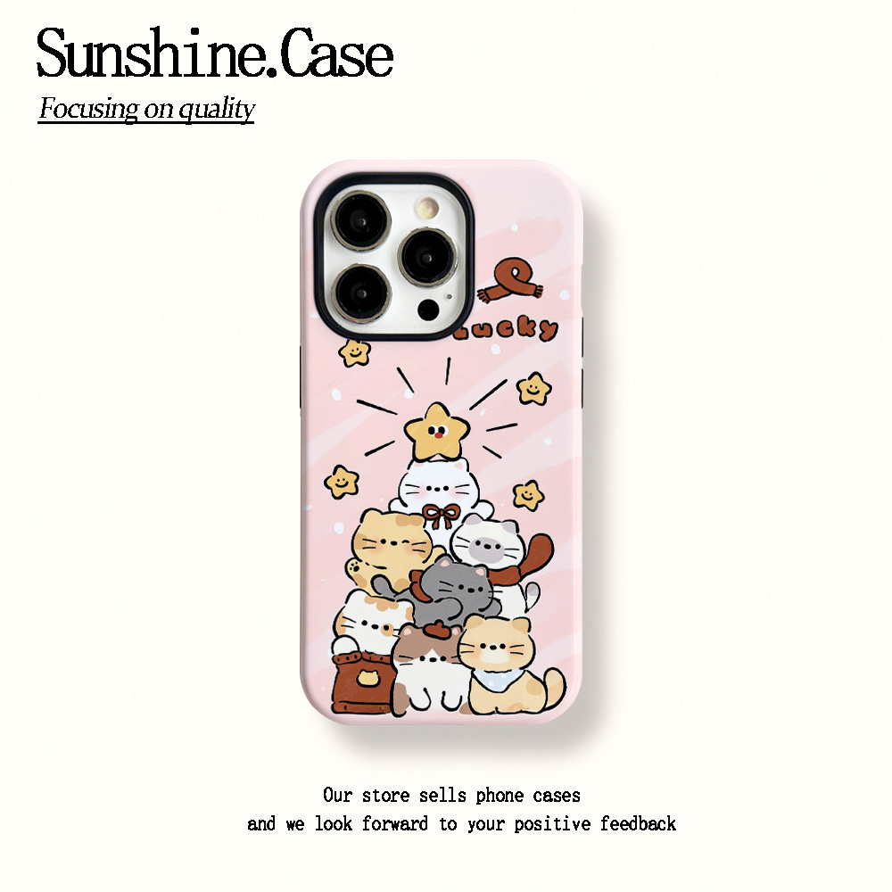 菲林二合一适用苹果华为vivo小米oppo手机壳猫咪叠高高17PRO/16