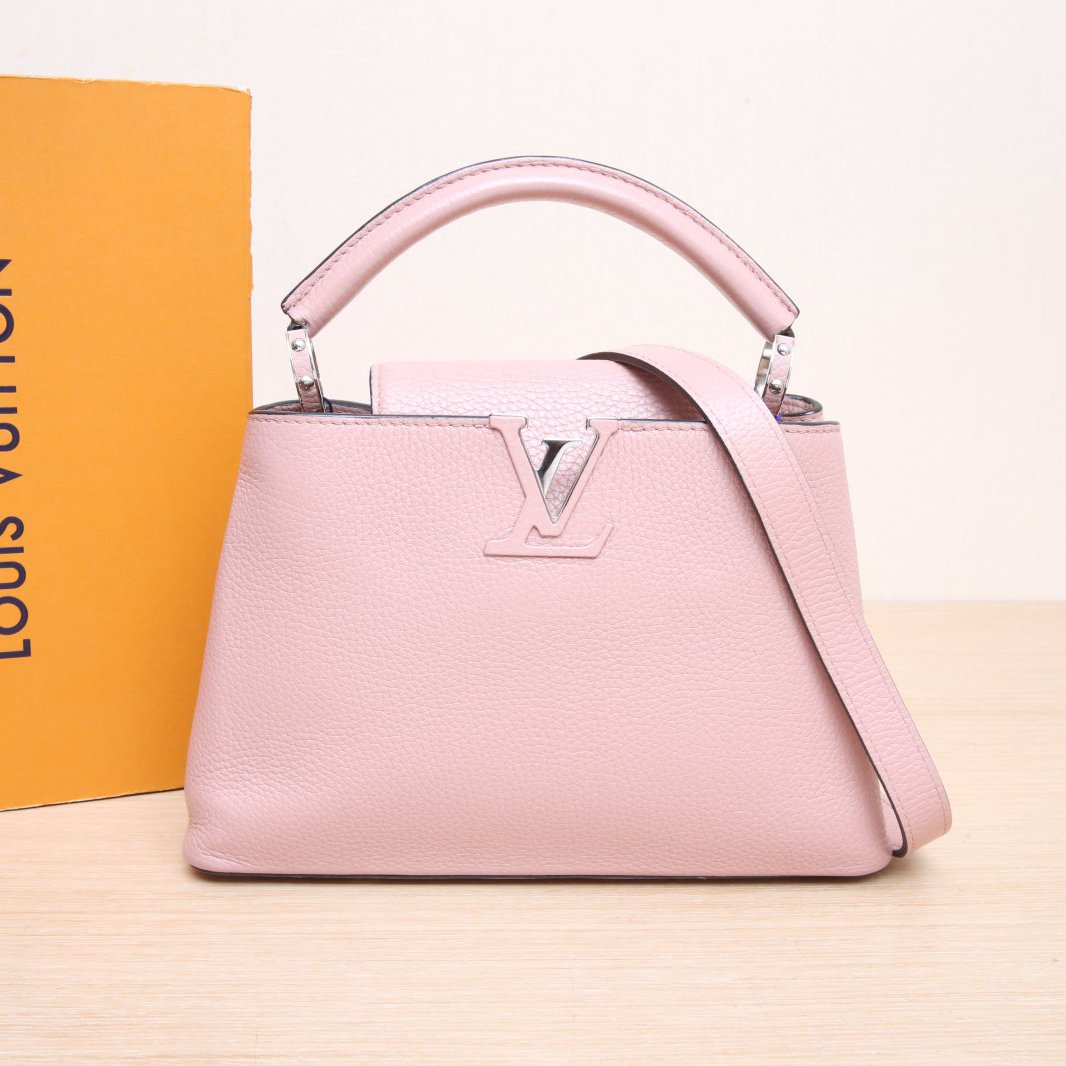 95新 LouisVuitton/路易威登 小花姑姑945490Cap BB 27粉色手提包