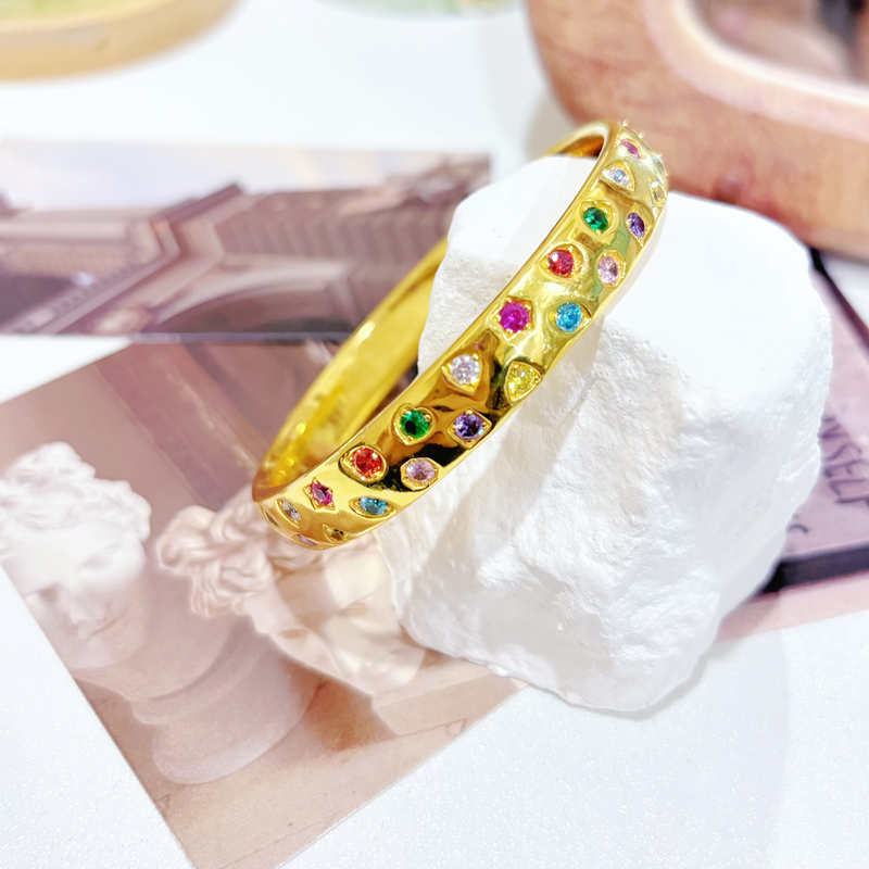 足银手镯 足银镀金【七彩石亮面轮胎手镯】GD时髦七彩龙哥同款卡10