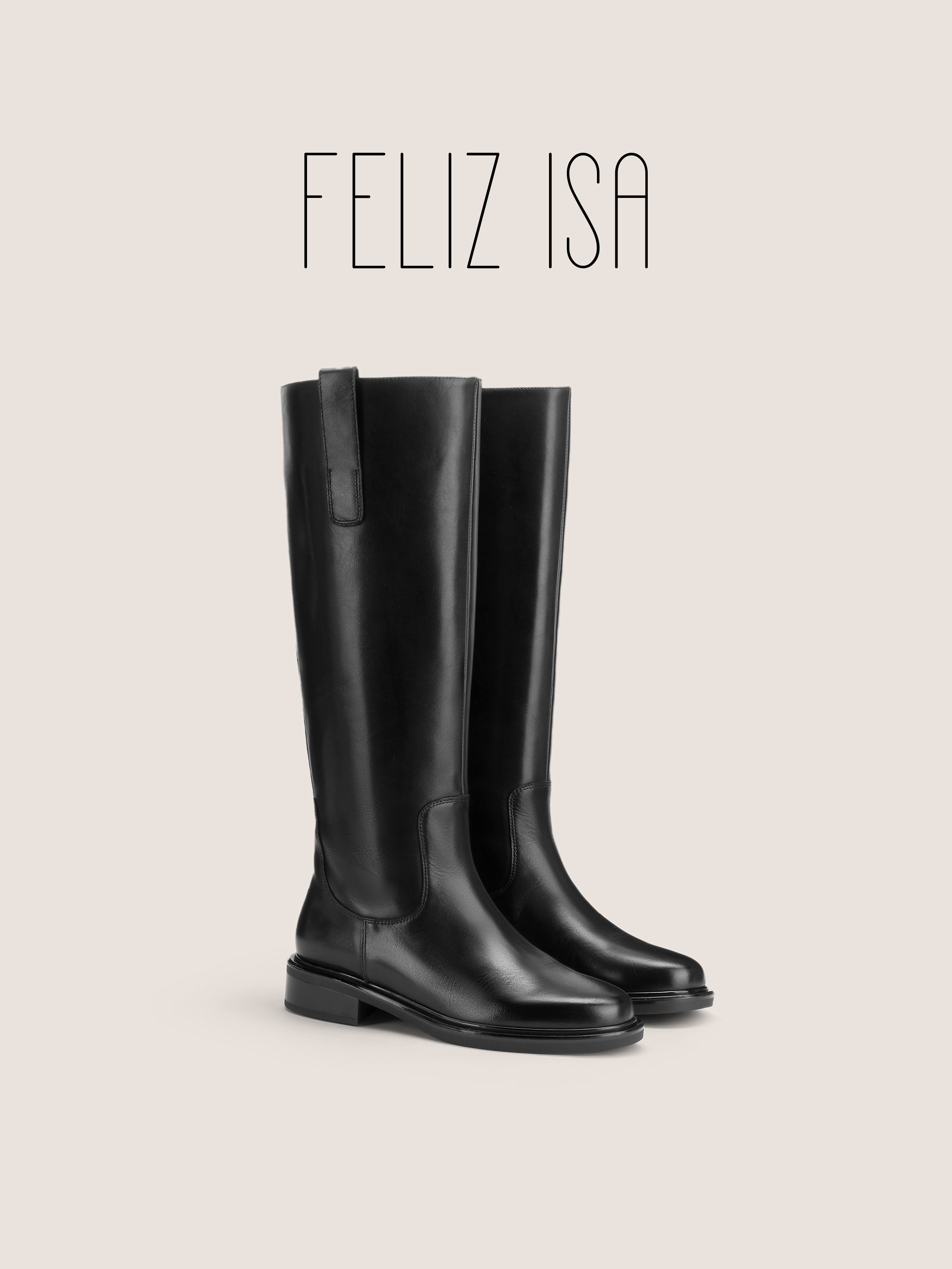 【FELIZ ISA】冬季新款圆头中跟骑士靴