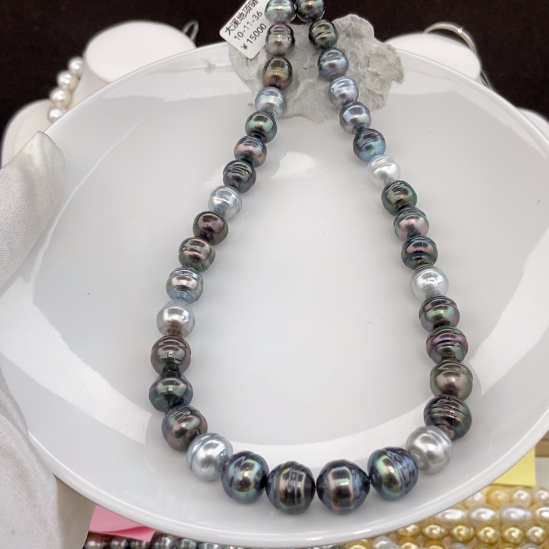 海水珍珠银S925镶嵌项链10-11/36颗