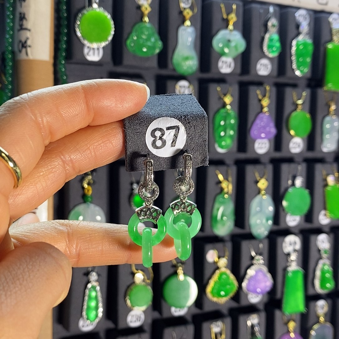 银S925镶嵌翡翠耳饰87