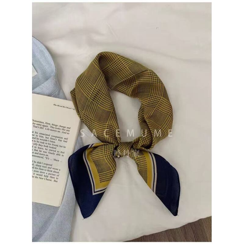 QL6 [黄色格子] 百搭时尚方巾 70*70左右 围巾丝巾 T0 5