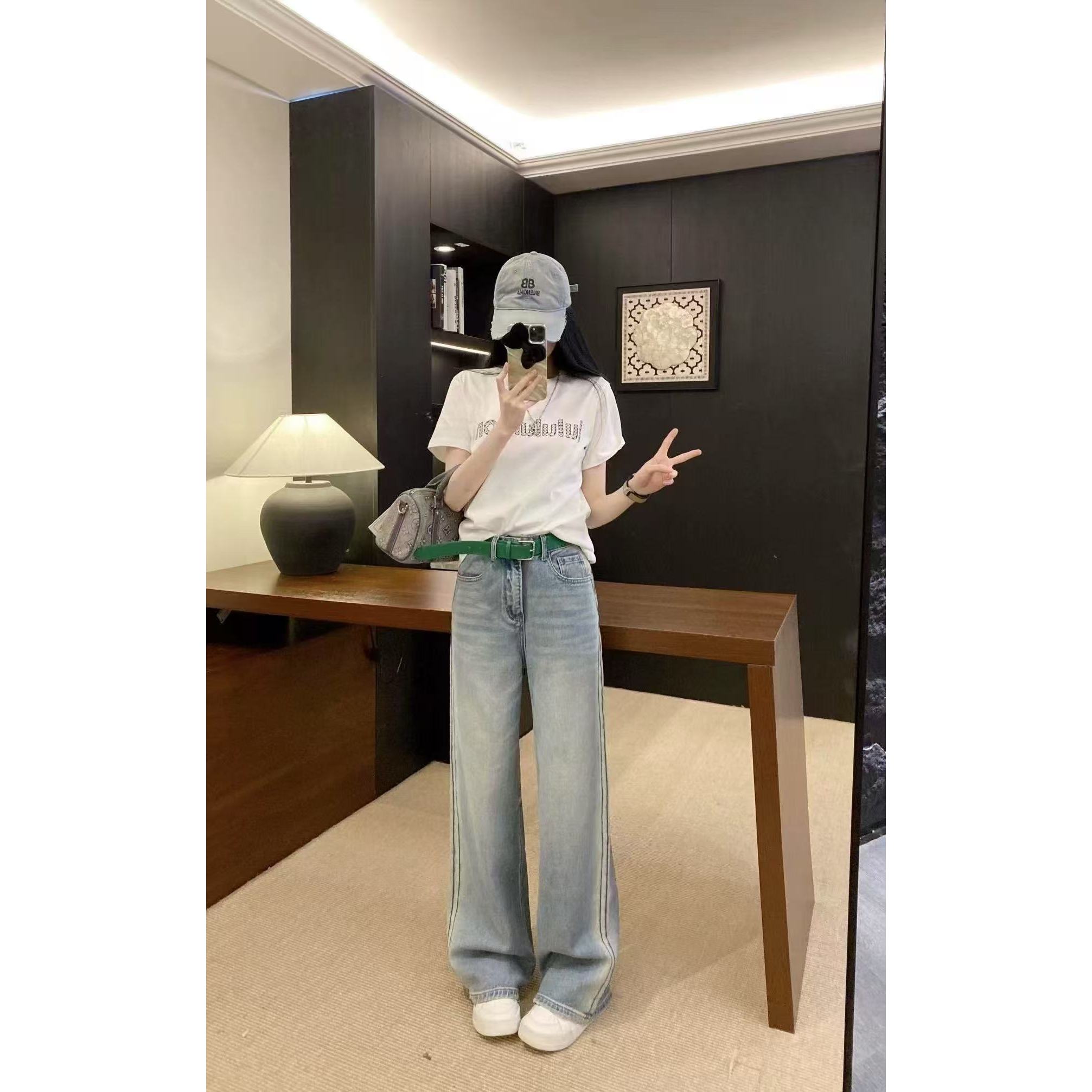 『 浅系假日Z』设计感时尚气质百搭牛仔裤66185