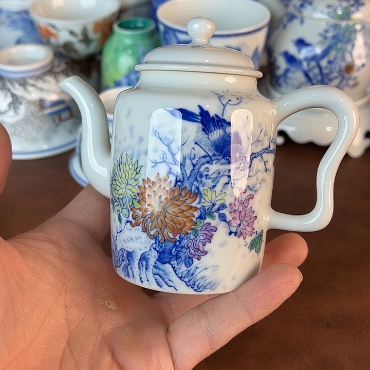 下***伞瓷片景德镇全手工手绘陶瓷