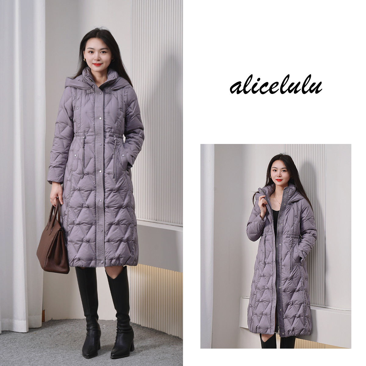 alicelulu‘普罗旺斯’收腰抽绳连帽保暖羽绒服S2145769Vr