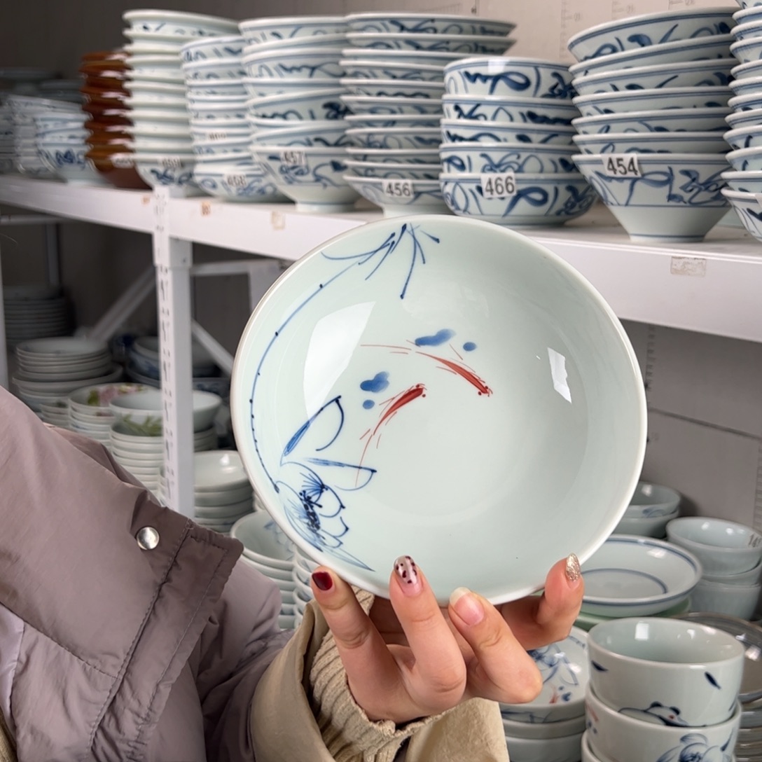 中瑕手绘7寸木子碗（随机图案单只装）